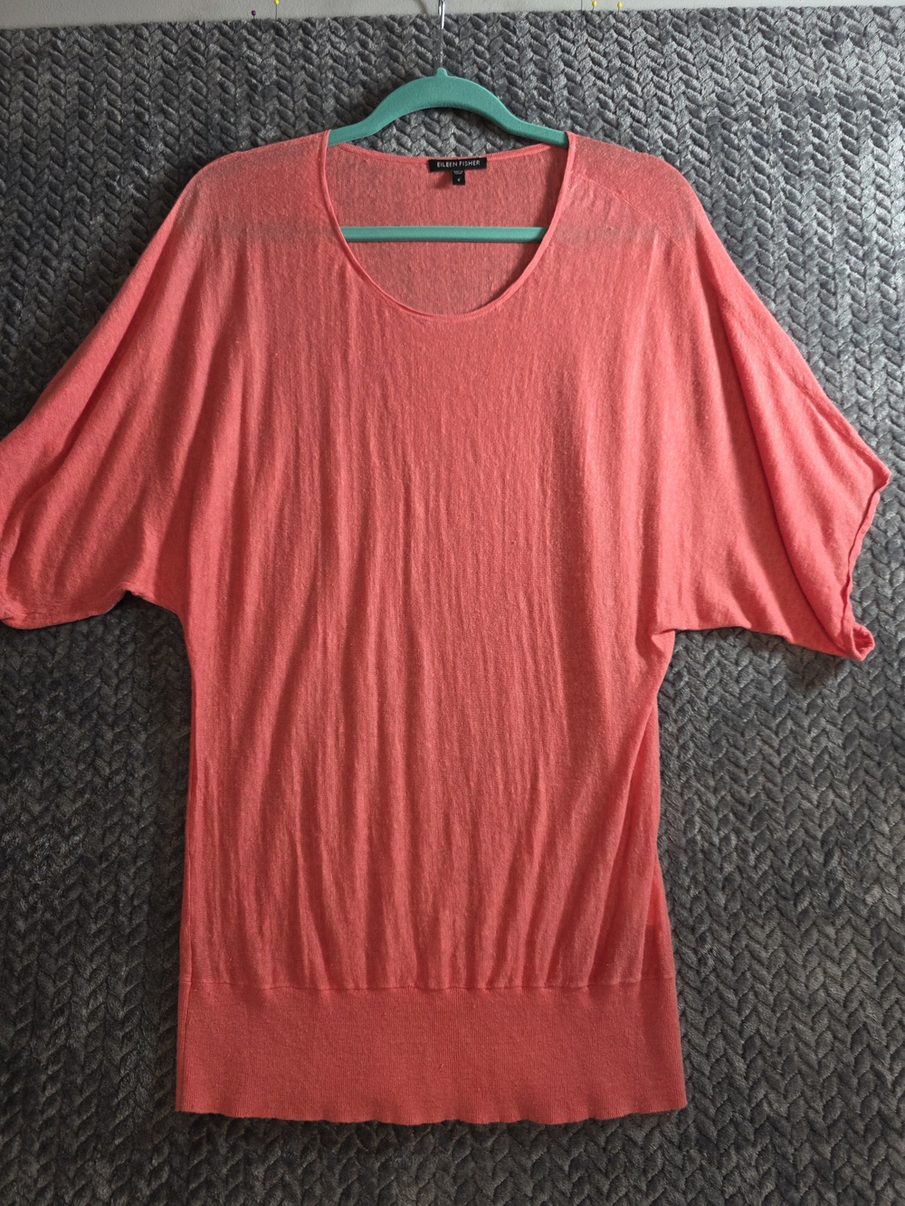 Eileen Fisher Coral Pink Dolman Sleeve Lightweight Top 100% Linen Size Small